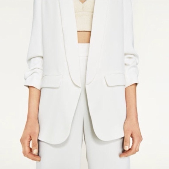 NWT Zara White Crepe Oversized Boyfriend Blazer Jacket Medium - Picture 2 of 10
